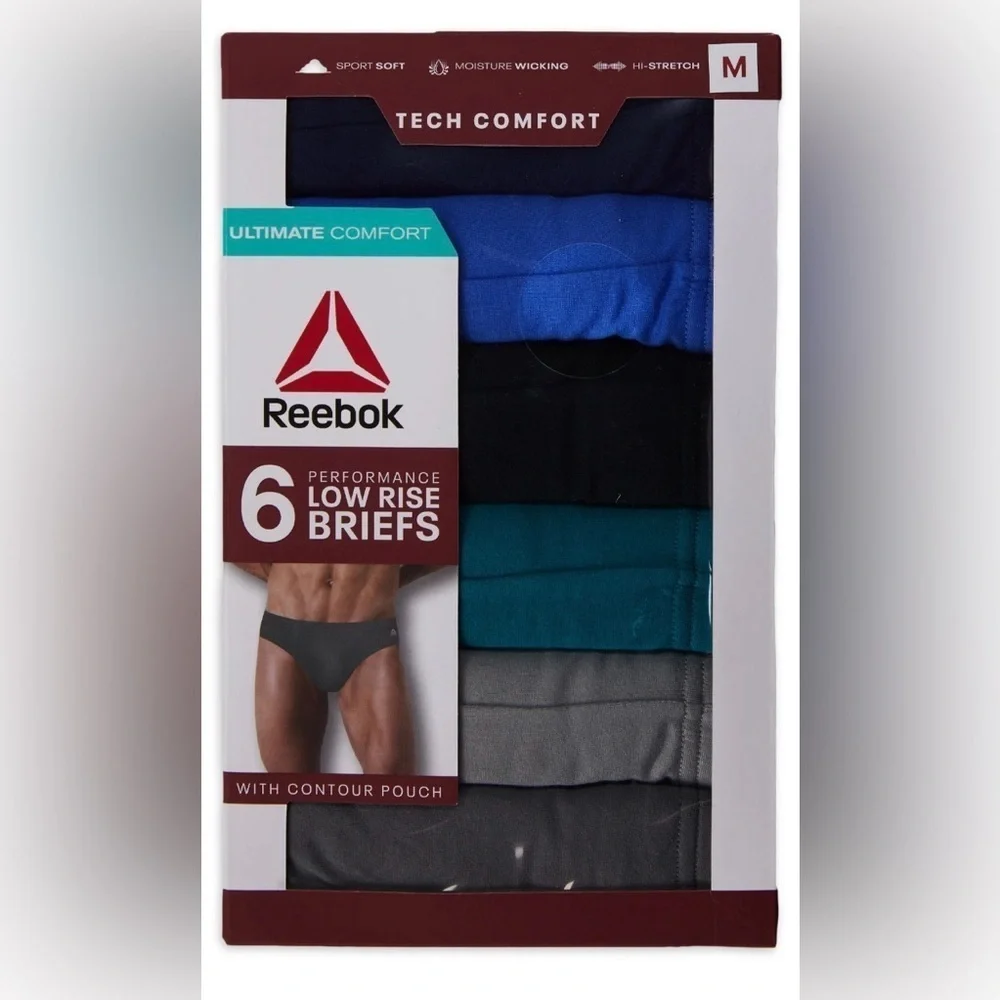 Reebok Men’s Tech Comfort Performance Low Rise Briefs Underwear, 6-Pack